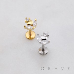 MARQUISE FLOWER HEART CUP CZ DANGLE THREADLESS (PUSH IN) 316L SURGICAL STEEL LABRET SET